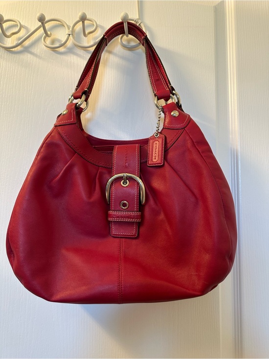 Coach Handbags - Vintage Coach SoHo Lynn Cherry Red Leather Shoulder Bag with Buckle #F15075
